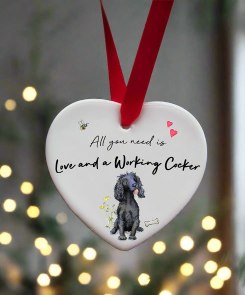 Love and a Cocker (Working) Black Ceramic Heart